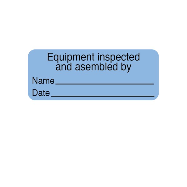 Equipment inspected and assembled by" 7/8" x 2-1/4" Blue w/Black